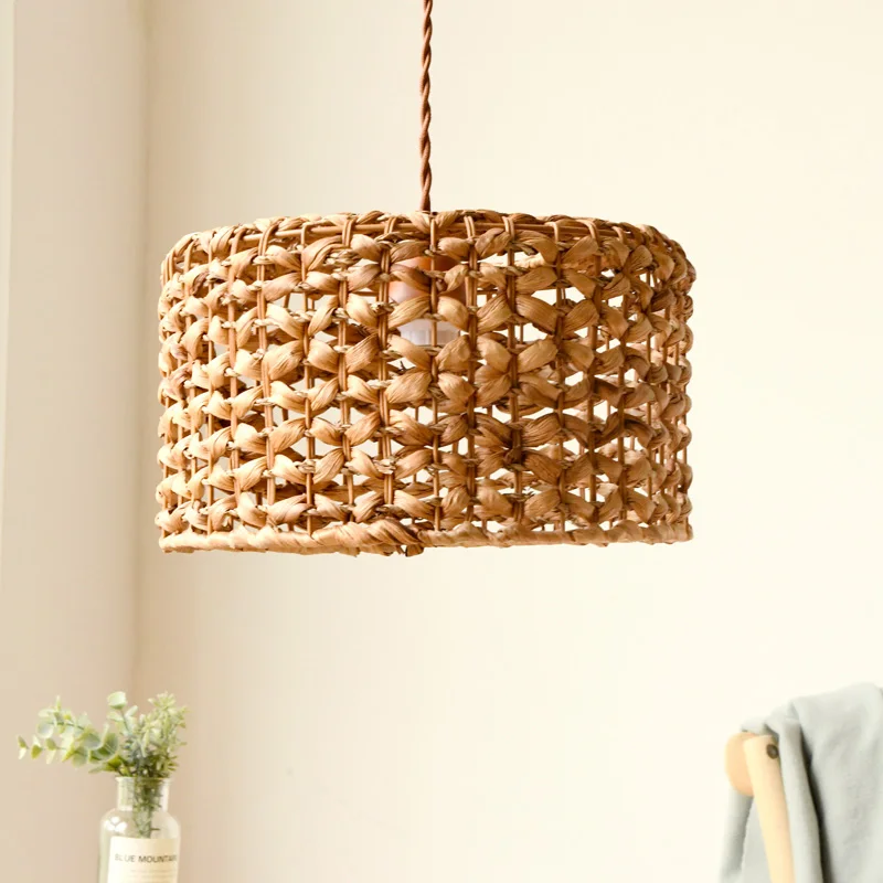 

American Country Rattan Light Hand Knitted Hanging Lamp Suspension Luminaire Led Light Fixtures Restaurant Cafe Living Room Bar