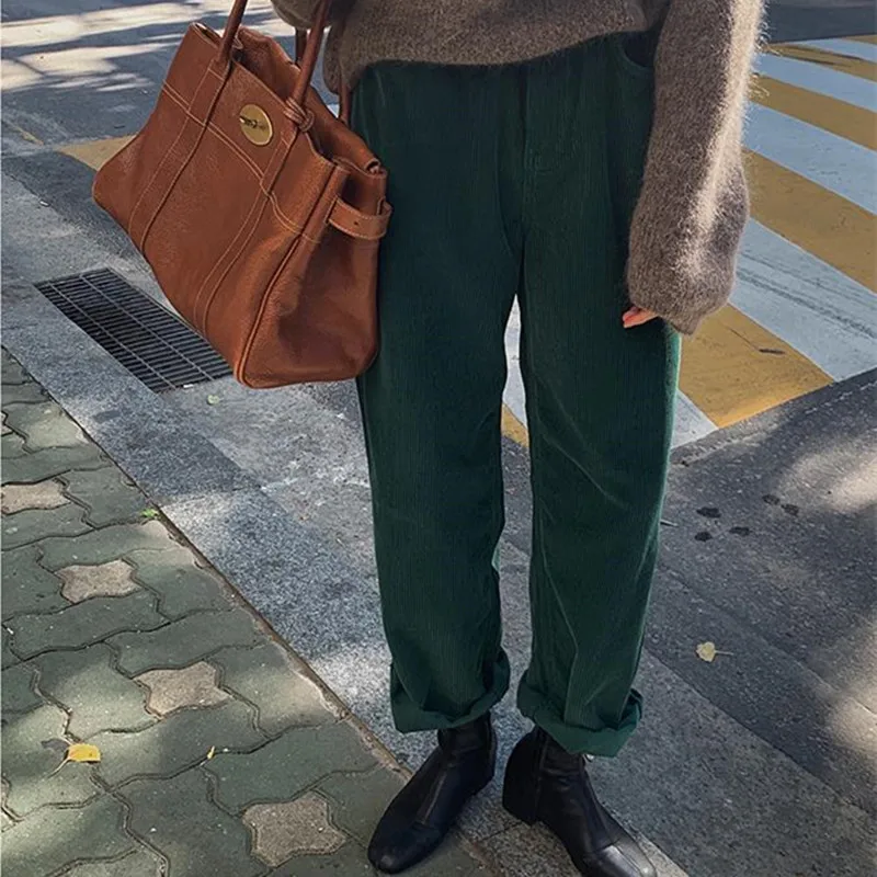 

HziriP OL Vintage High Waist Straight Pants Women Bottoms New Autumn Winter Corduroy Pants Work Wear Solid Loose Trousers Female