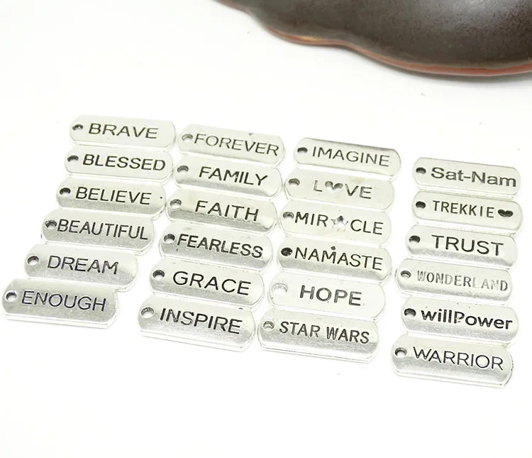 

Charms Love Forever Hope Faith Inspire Brave Dream Believe 21x8mm Tibetan Bronze Silver Color Pendant Findings DIY Jewelry
