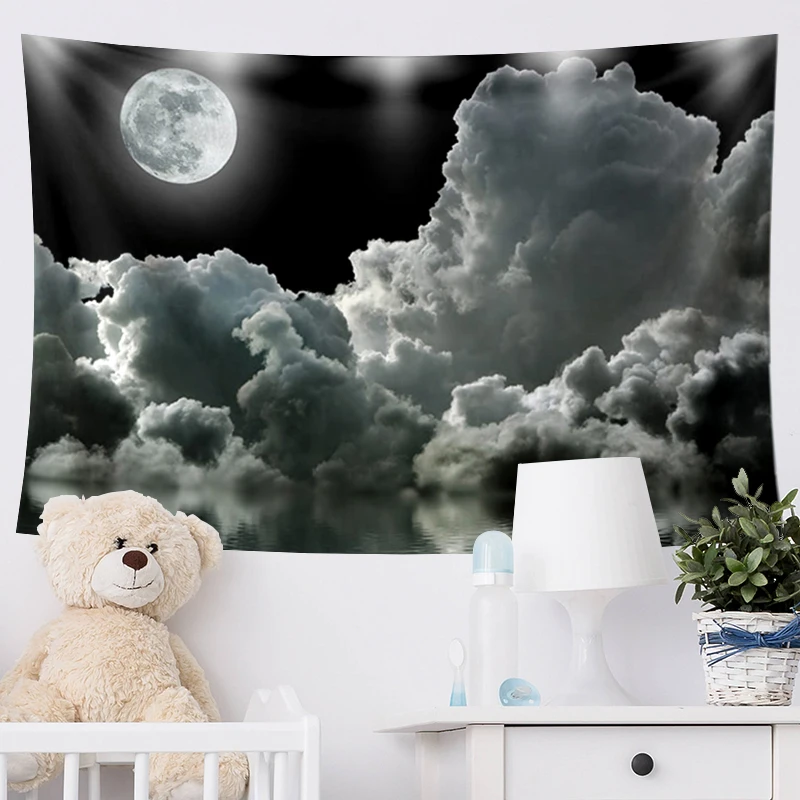 

Tapestry Aesthetic Moon Black Psychedelic Macrame Wall Hanging Bedroom Trippy Tapestry Room Decor Starlight Art Home Decoration