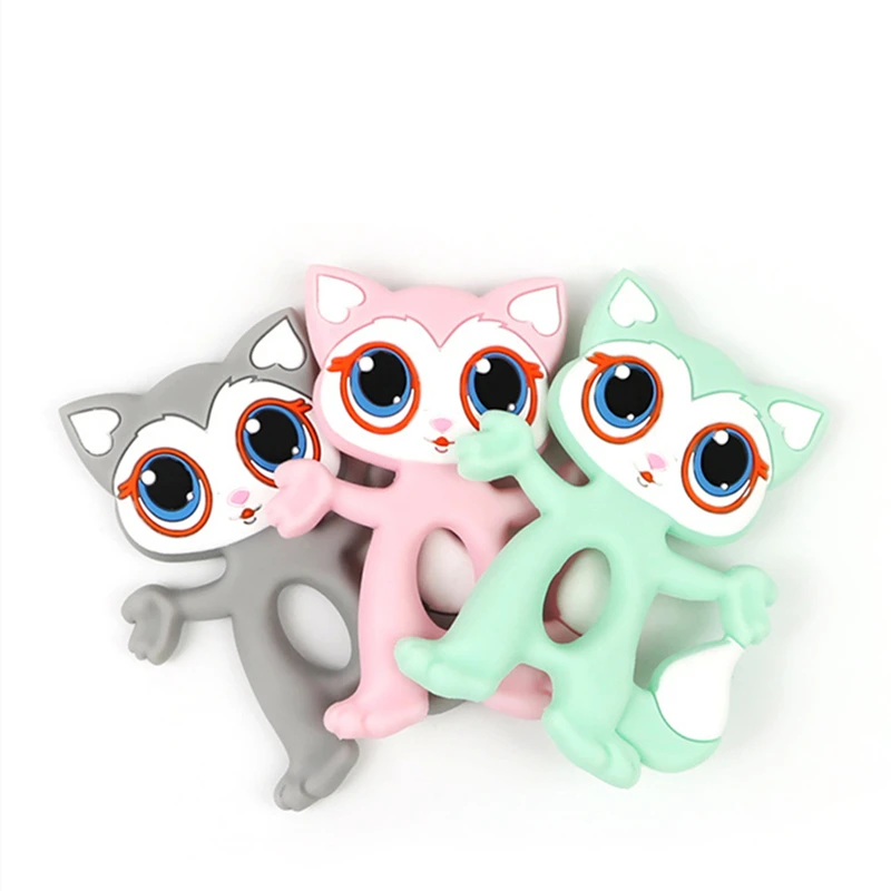 

1pc Cartoon Teether Fox Pattern Baby Teething Toys For Children's Christmas Gift BPA Free Food Grade Silicone Rodent