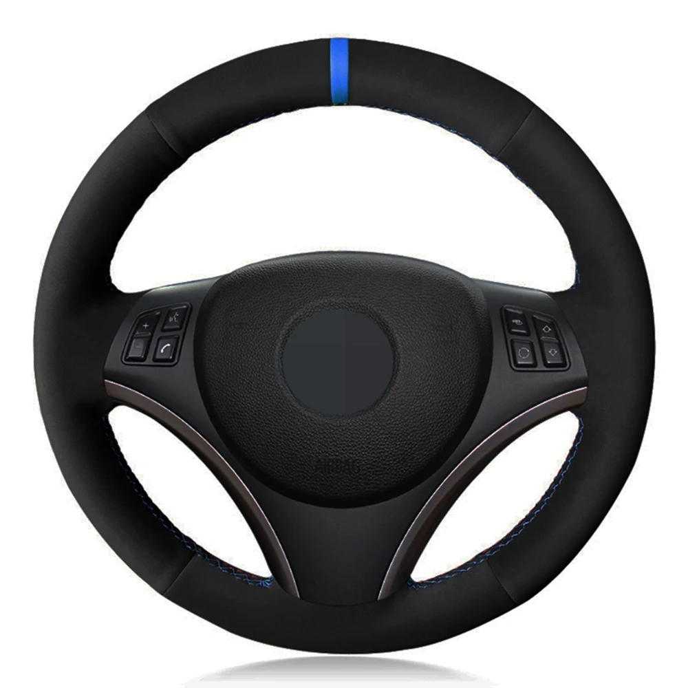 Чехол рулевого колеса автомобиля DIY черная натуральная кожа замша для BMW E90 E91 E92 E93