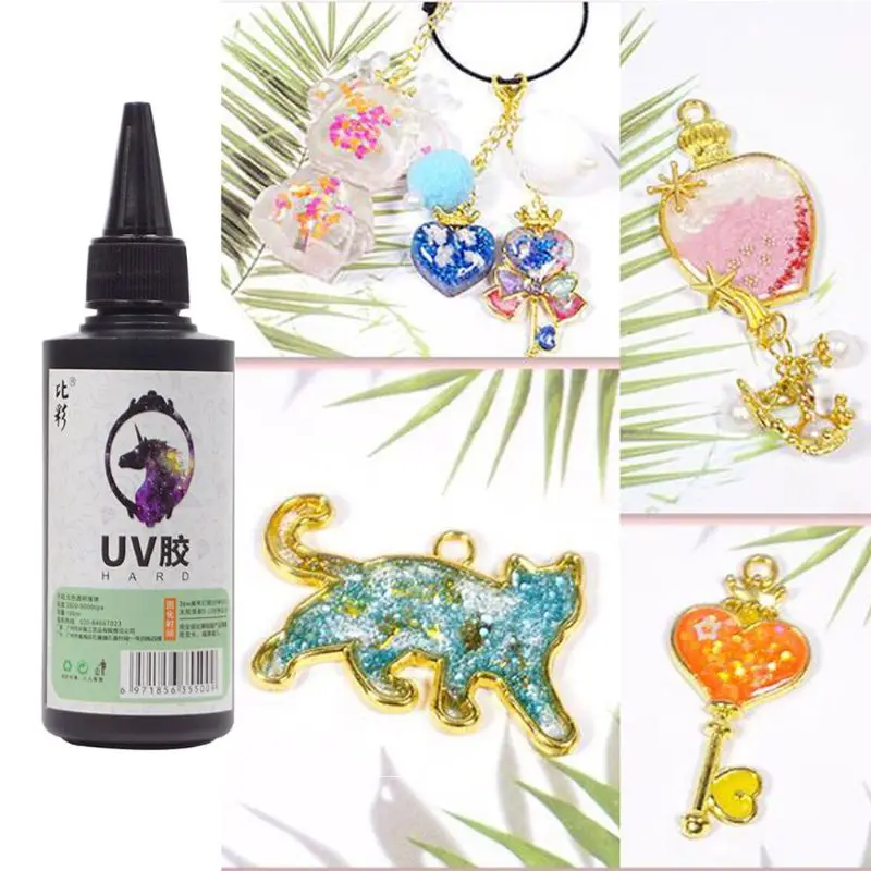 

100ml Clear Ultraviolet Curing Epoxy Resin Hard UV Glue Resin DIY Jewelry Making Ultraviolet resin cures crystal clear