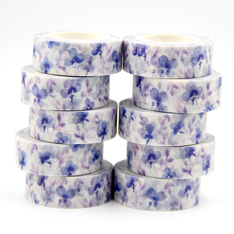 

10pcs/lot 15MM*10M purple flower paper Washi Tape Japanese Paper DIY Planner Masking Tape Decorative Stationery