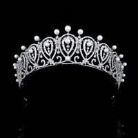 funmode big luxury pearl cubic zircon tiara crown for women diademas hair accessory wedding dress jewelry wholesale fc23