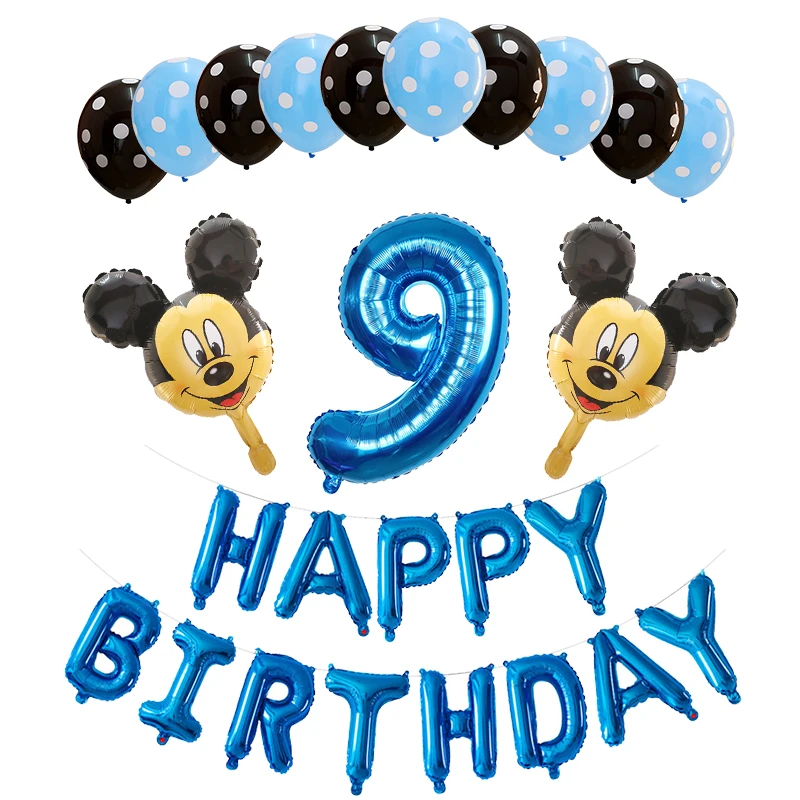 blue 9 years old 26 шт с Микки Маусом и Минни Маус комплект 3" розового и синего цвета фольгированные буквы «С Днем Рождения» шар для мальчиков и девочек 1 2 3 4 5 6 7 8 9 лет старый вечерние Декор поставки - Цвет: blue 9 years old