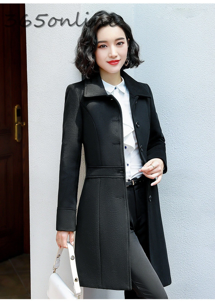 Средней длины шерстяное пальто для деловых женщин осень и зима 2019 элегантная