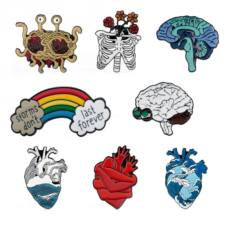 Брошь на булавке эмалированная брошь в форме органа и сердца анатомический мозг