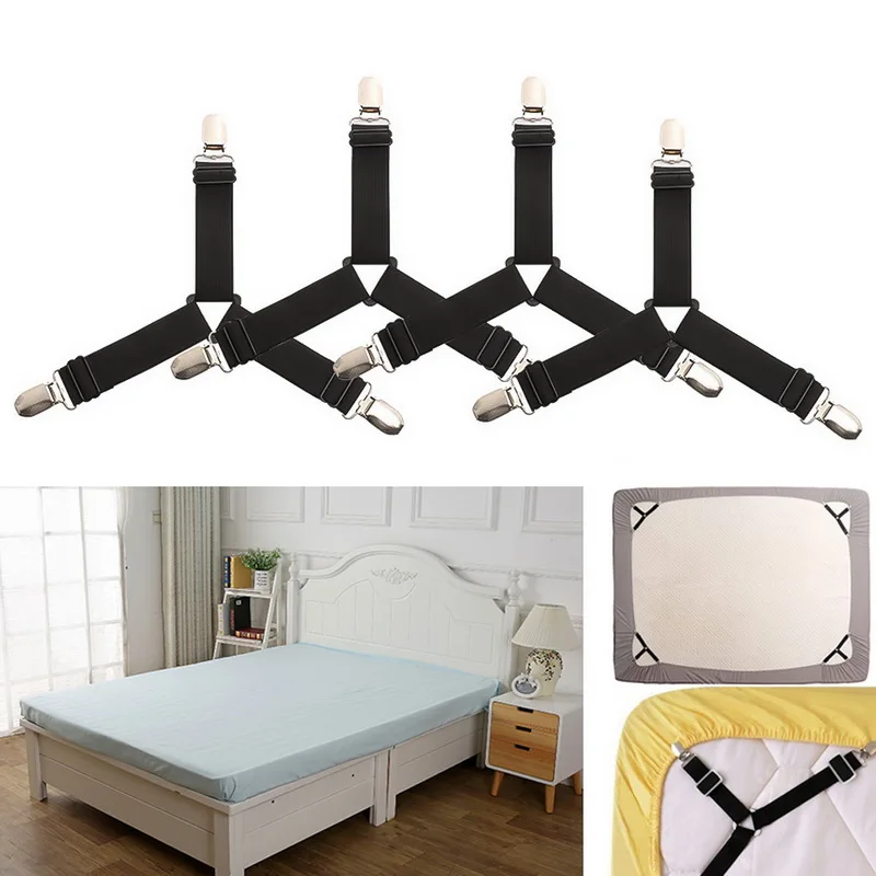

4Pcs Grippers Suspender Cord Hook Loop Clasps Adjustable Elastic Mattress Cover Adjustable Bed Sheet Fasteners Straps