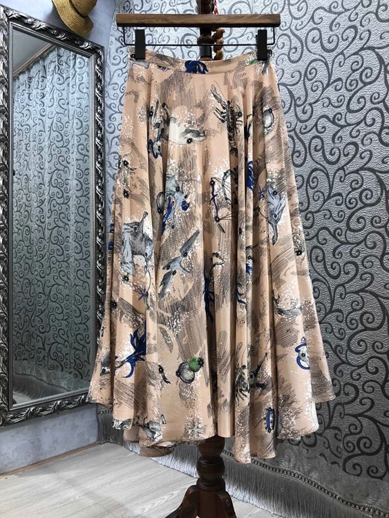 

2021 spring and summer new women's print pattern color matching decoration versatile medium length skirt 316
