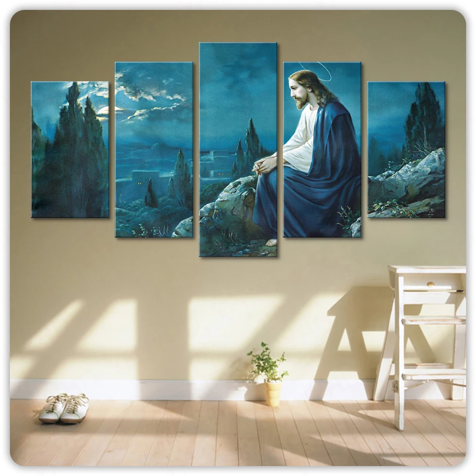 

Living Room HD Printed Modern Painting 5 Panel Jesus Modular Decoration Posters Picture On Canvas Wall Artwork Home Framework