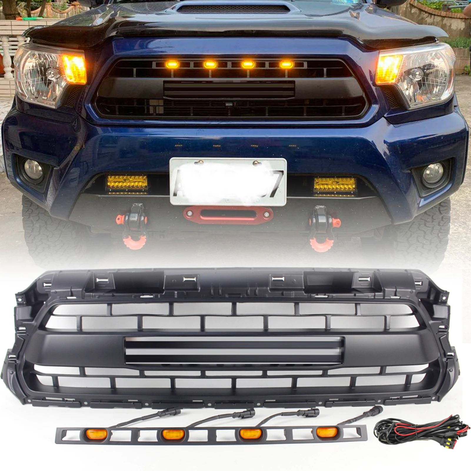 

Копченый янтарь, желтый Передний фонарь решетки радиатора с ABS, замена решетки для Toyota Tacoma 2012-2015