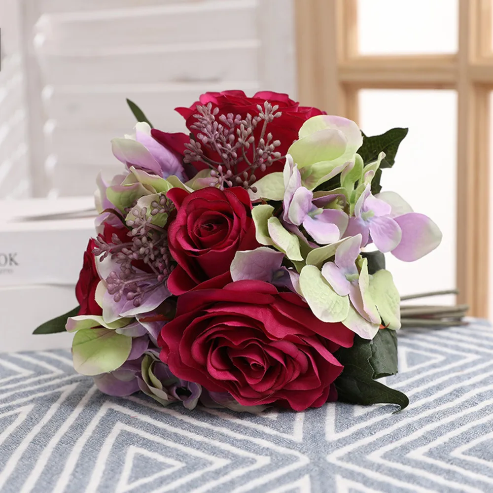 Искусственный Букет роз букет ручного цветка гортензии свадебные цветы шелковая