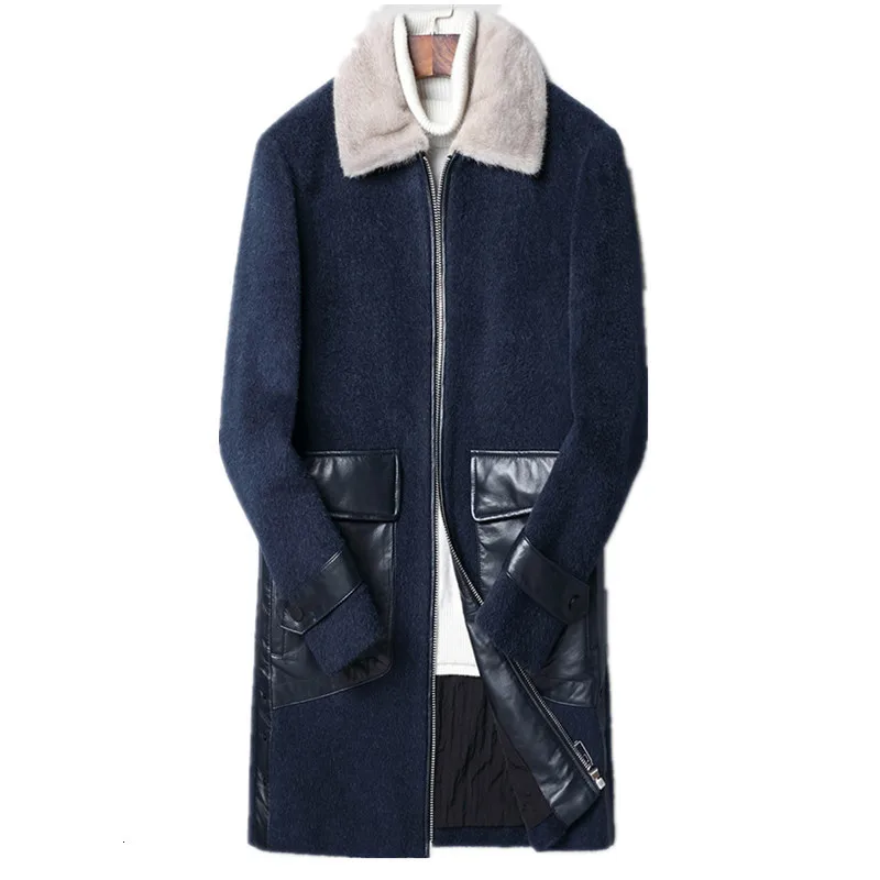 Пальто из натуральной шерсти зимняя мужская куртка с воротником натурального
