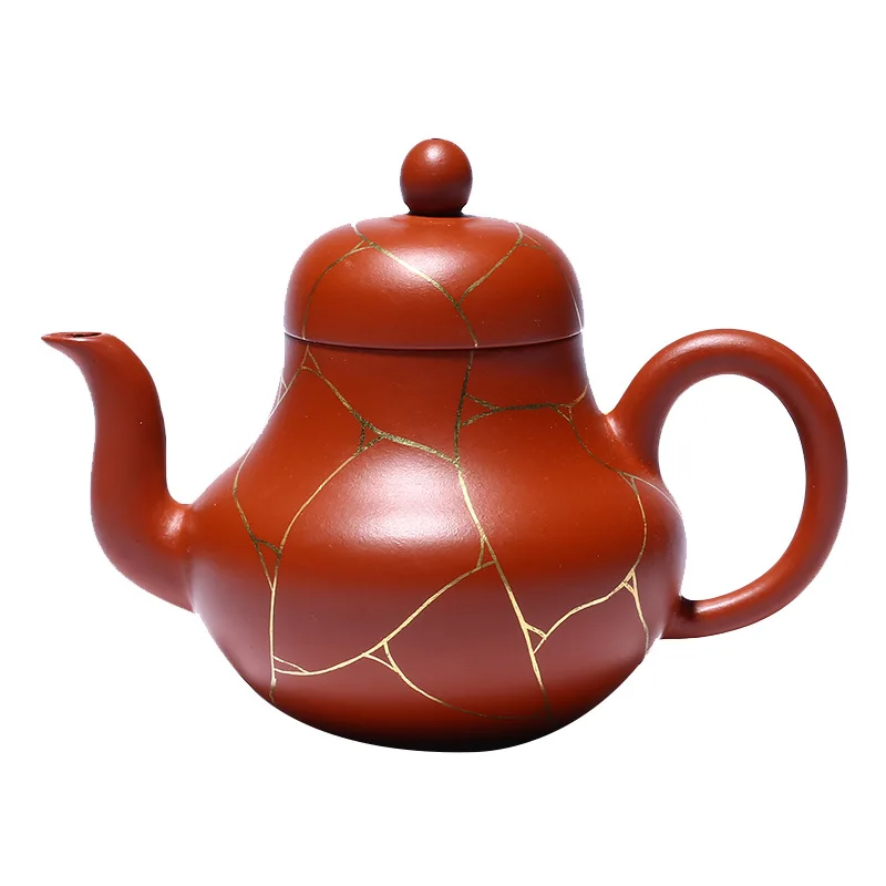 

Yixing purple clay teapot famous handmade raw mineral vermilion clay ice pattern siting Teapot Tea Set goods