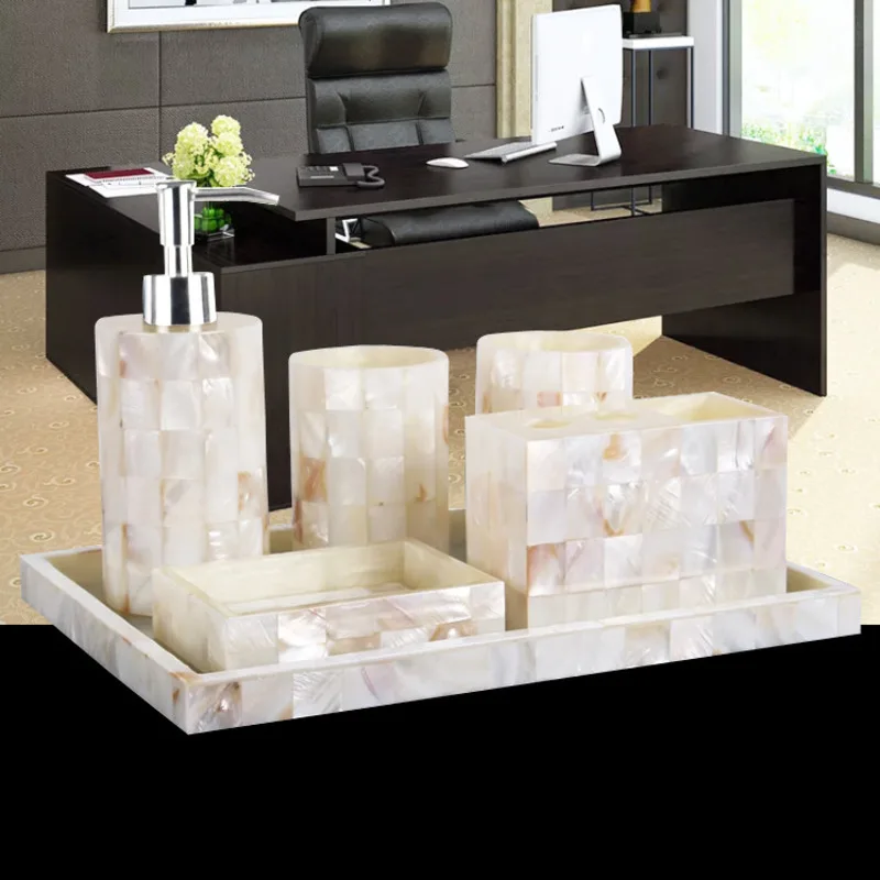 WSHYUFEI Luxury Shell Bathroom Set-Wedding Gift-Bathroom Five-piece Set with Tray-Toothbrush Holder-Home Decoration | Дом и сад