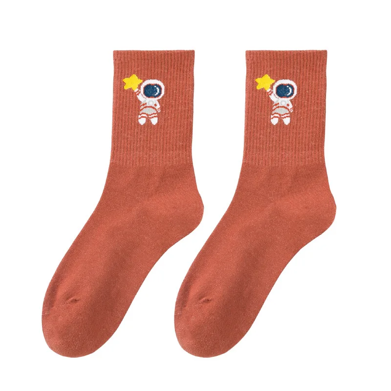 

AOMU 3Pairs/Set Korean Spring Summer Astronaut Pattern Female Adult Socks Lovely Japanese Harajuku College Cartoon Stockings