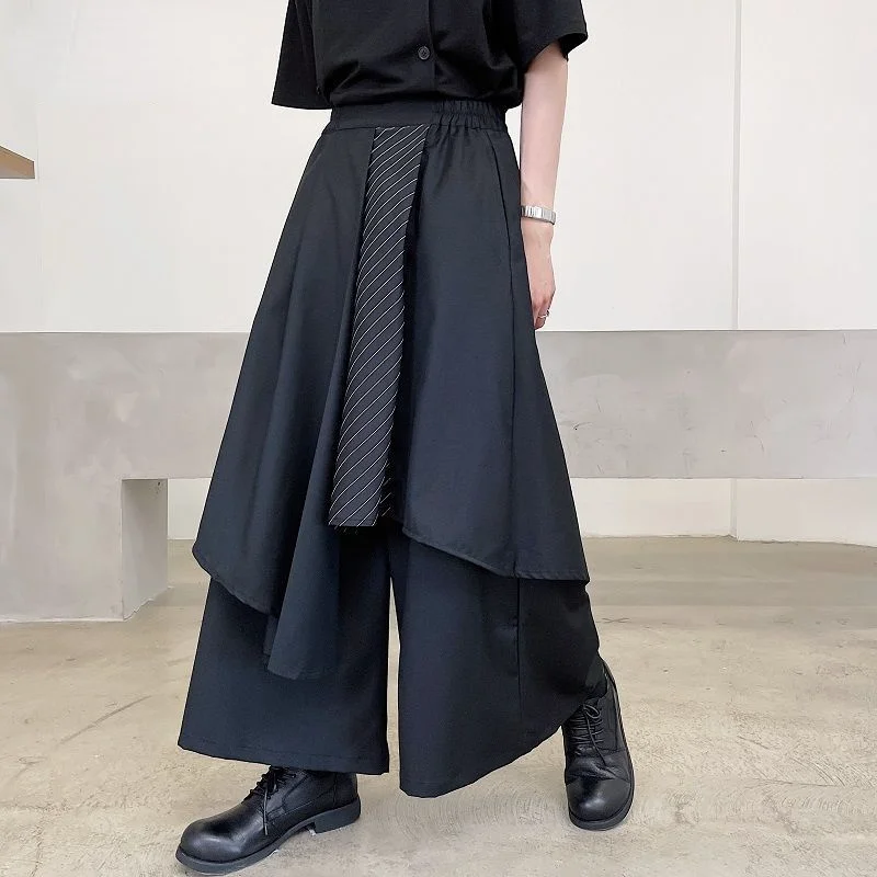 

ZCSMLL Japan Sstreetwear Fashion Men's Black Trousers 2021 Stripe Contrast Color Patchwork Irregular Loose Ankle Length Pants