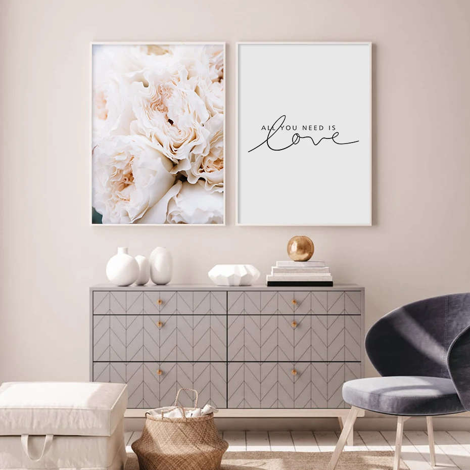 

Modern Style Pink Peony Flower Print Poster Wall Art Picture Canvas Painting Frameless Style