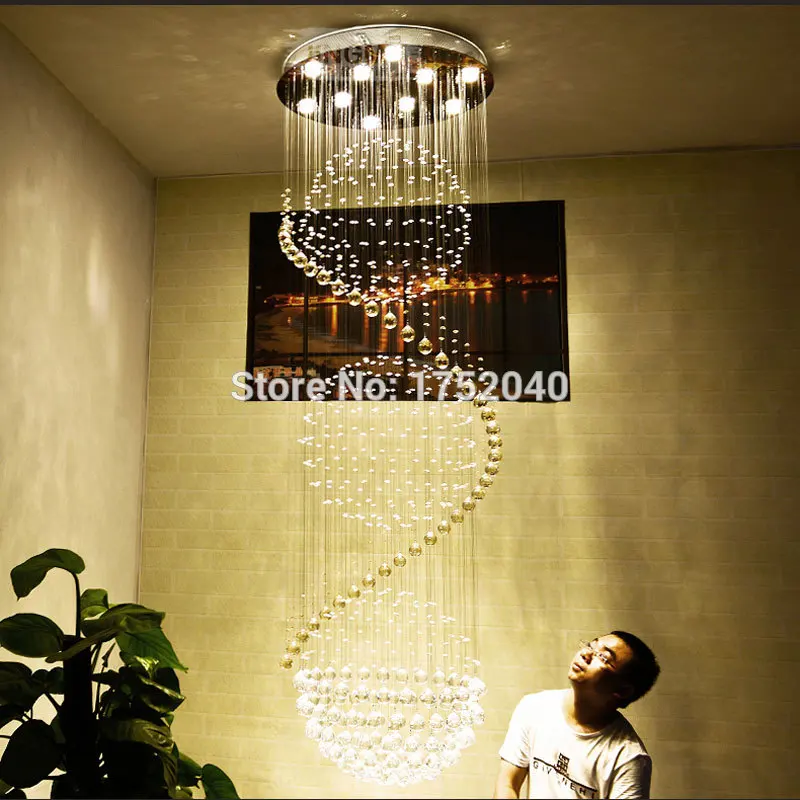 Satin Al Modern LED Kristal Avize Aydınlatma Spiral Merdiven Lambası Uzun Tel Droplight Villa Salonu üç Top Merdiven Boşluğu Dekoratif ışıklar