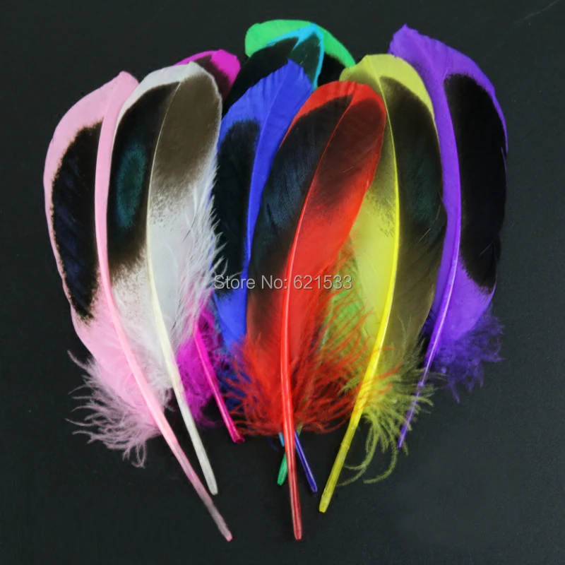 

Plume decoration!100Pcs/lot! 4-6inches 10-15cm Mallard Duck Wing Feathers Quill Natural Duck Feathers, 10Colour for choice