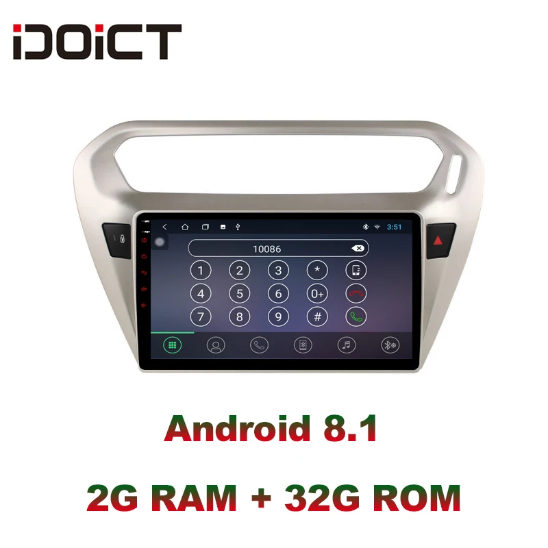 IDOICT Android 8.1 IPS 2G+32G Car DVD Player GPS Navigation Multimedia For peugeot 301 Citroen Elysee Radio 2013-2016 | Автомобили и