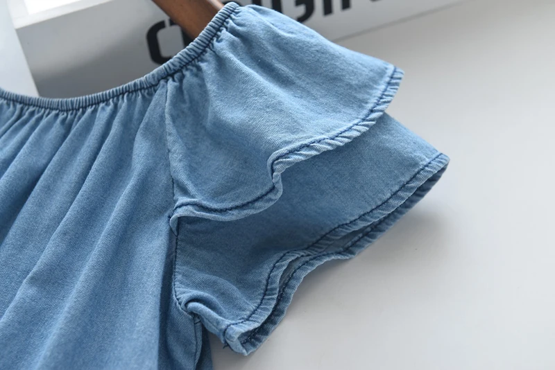 Girl Tops Dresses Children's Clothing Girls Princess Embroidery Cartoon Animal Cowboy Round Neck Doll Denim Dress | Детская одежда