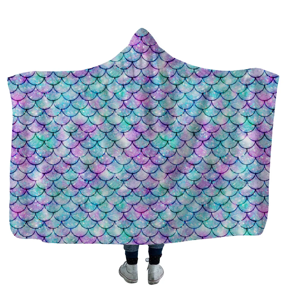 ONGLYP Hooded Blanket 3D Mermaid Sequins Sherpa Fleece Plush Warm Cozy Thicker Wearable for Sofa Couch Bed Watching TV | Дом и сад