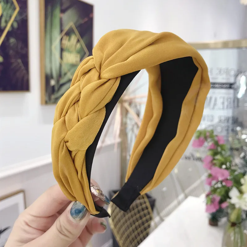4cm Wide Twist Braid Side Knotted Hair Hoop Headband Satin Solid Color Wide-Brimmed Hairband Women Korean Sweet Accessories |