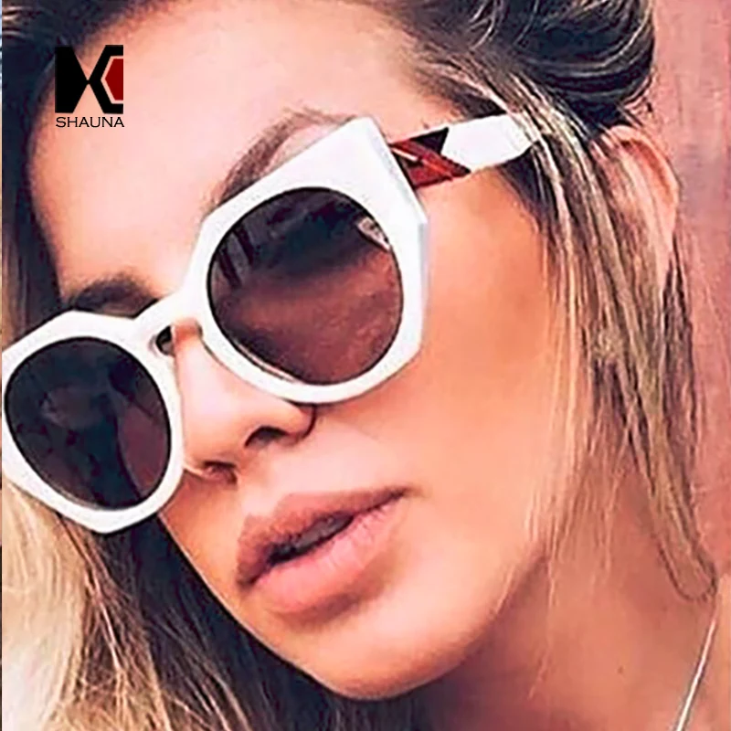 Мужские и женские очки кошачий глаз SHAUNA разноцветные солнцезащитные с круглыми