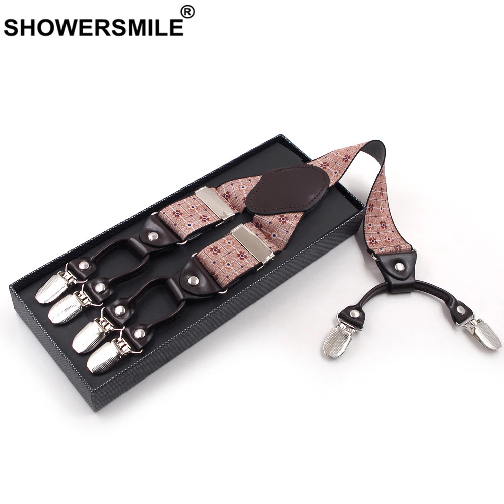 Бренд SHOWERSMILE Эластичные подтяжки для взрослых мужские с 6 зажимами клетчатый