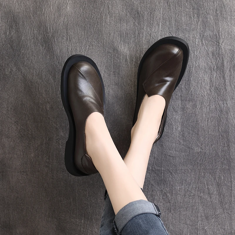 

Women Leather Flats Lazy Shoes for Women Black Loafers Slip on Shoes Low Heels Ladies Casual Genuine Leather Soft Brand Shoes