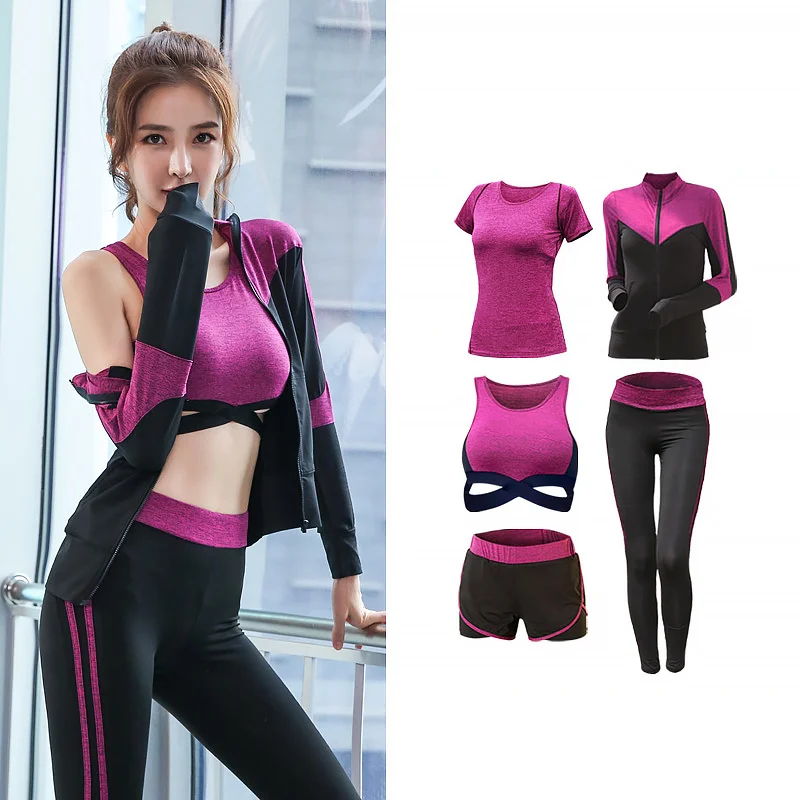 

2021 Tracksuit Female Set of 5 Pieces of Sportswear for Yoga, for Gym, Women's Training, Athletics, Running Fitness Clothes