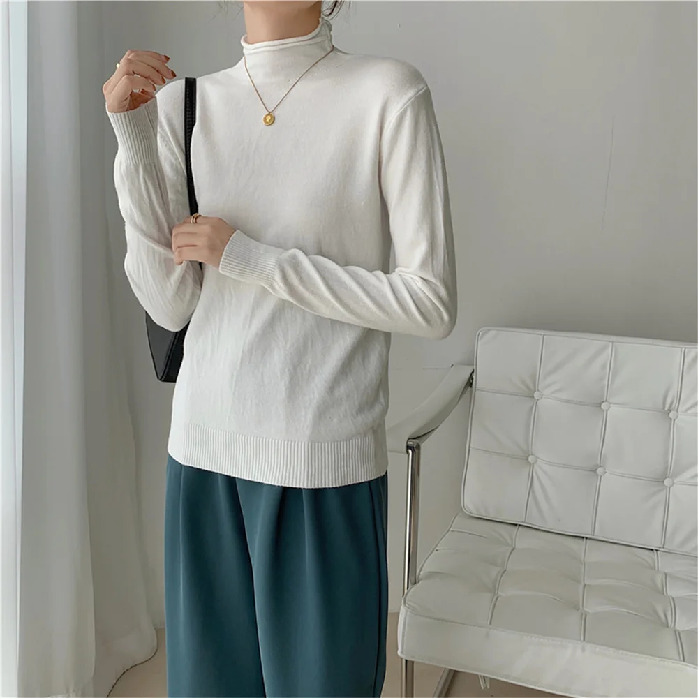 

Утолщенные облегающие свитера с длинным рукавом, 10 цветов, шикарный новый 민민민국 Женский вязаный пуловер с ложным воротником, джемперы