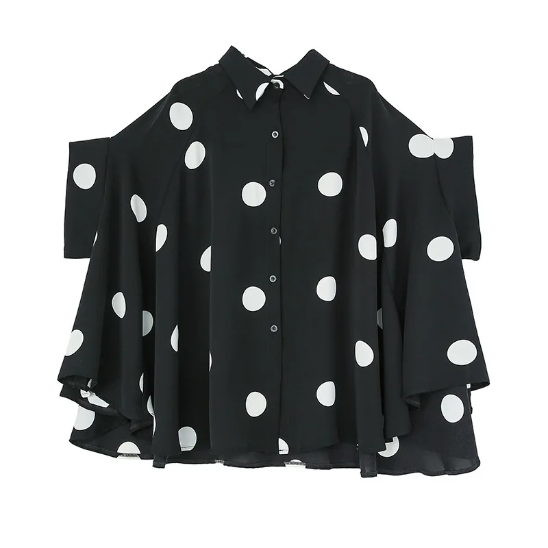 

Polka Dot Chiffon Blouse Women Summer 2020 Batwing Short Sleeve Plus Size Cloak Style Shirt Loose Casual Single-breasted Tops