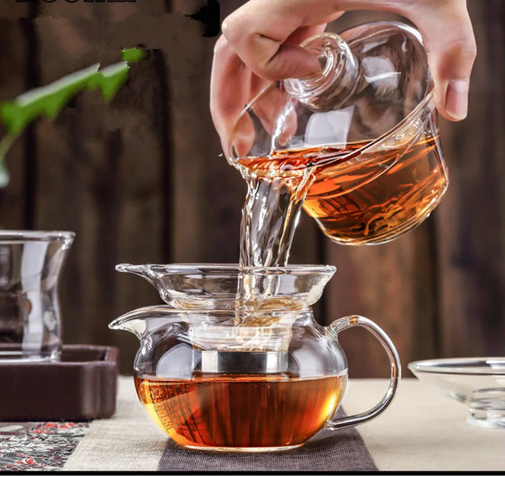 Gaiwan Толстая стеклянная чайная чашка с высоким термостойким захватом для чая-разрядки рук кунг-фу чайная игра