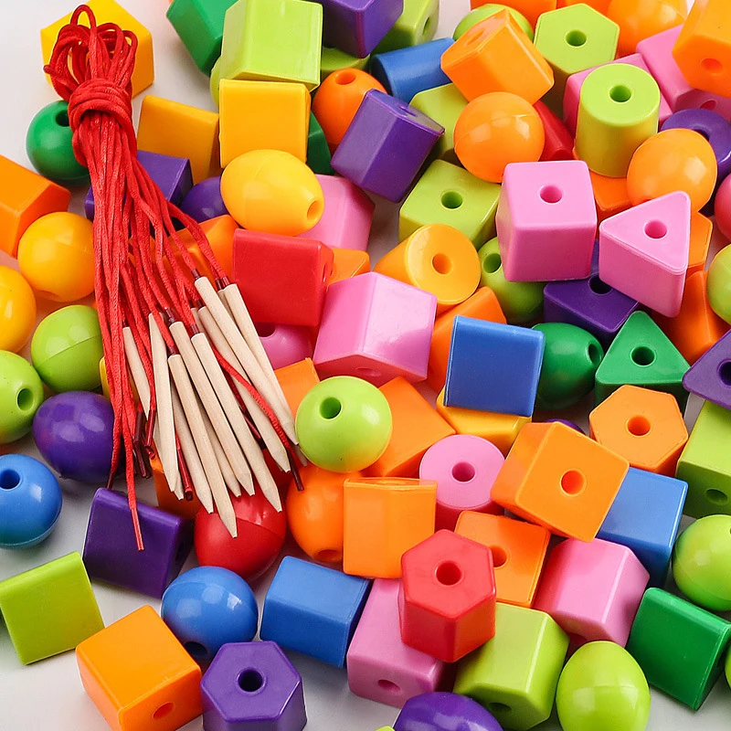 20/40pcs Primary Lacing Beads Educational Montessori Stringing Toy Autism Toys Toddlers Kids Preschool Children Training Gifts - купить по