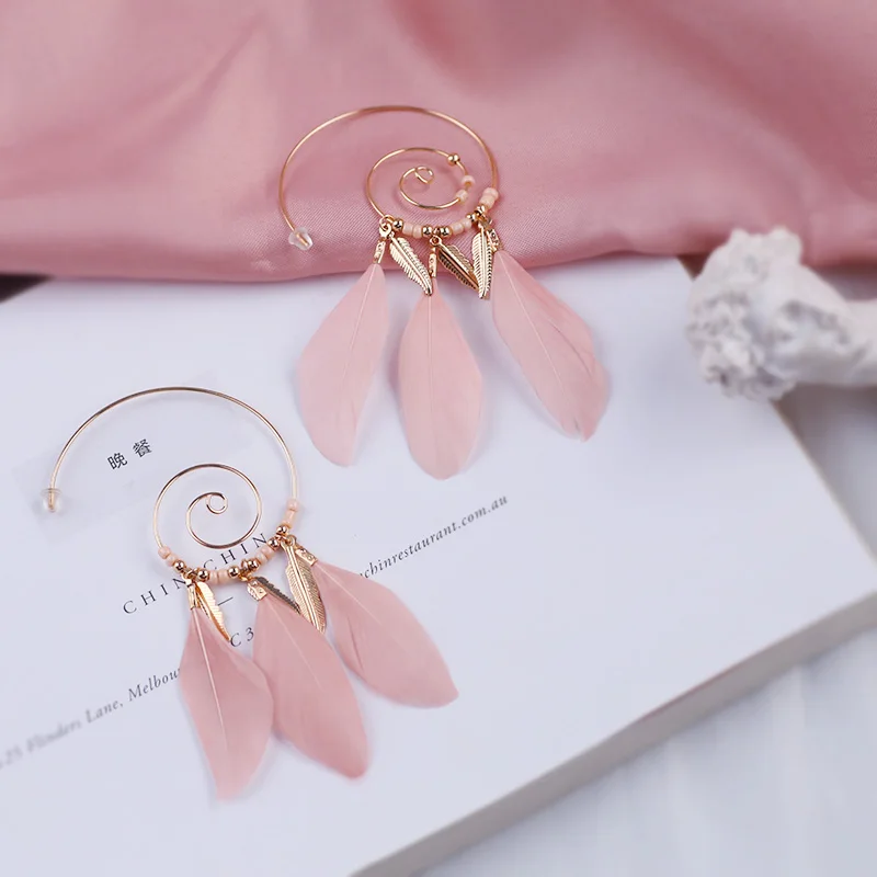 Sansummer новые модные большие круглые листья розовые перья Boho Feautiful массивные элегантные трендовые серьги для женщин ювелирные изделия