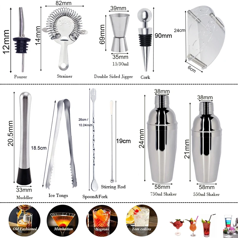 Набор коктейльных шейкеров 1 12 шт. набор для бармена с подставкой рецепта