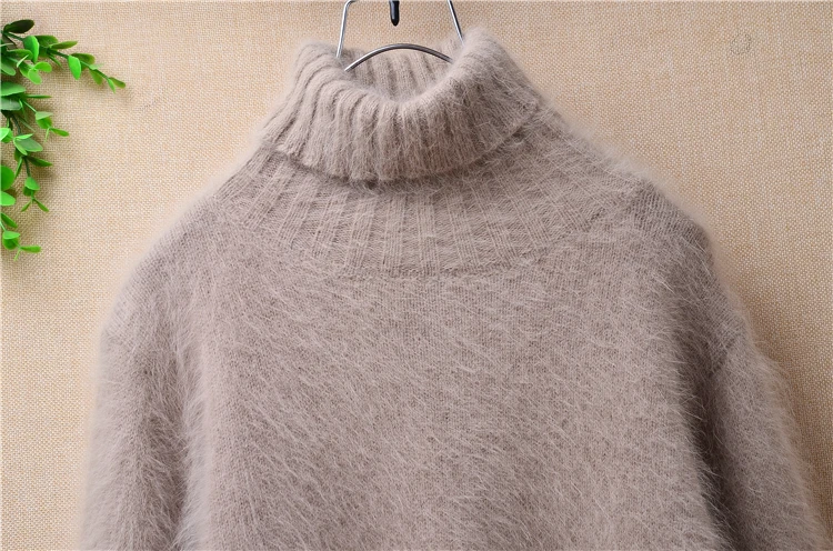 

New 2020 causal turleneck slim long sleeves mink cashmere knitted jumper angora rabbit fur sweater pullover winter basic clothes