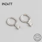 Серьги-кольца женские из серебра 925 пробы, с ромбовидным цирконием