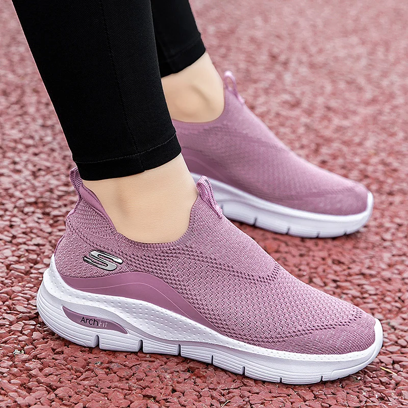 

2021 Summer Ladies Sport Shoe Dark blue Pink Women Sock Running Shoes Female Slip on Walking Sneakers Lightweight Jogging Shoes