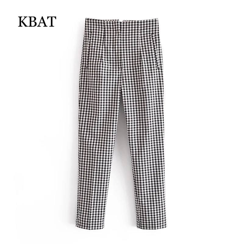 

KBAT 2021 Plaid Pants Women High Waist Black White Pants Woman Fashion Streetwear Trousers Women Vintage Summer Pants Suits