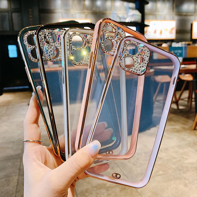 

Luxury Fashion Bling Electroplate Diamond Soft TPU Phone Cases for IPhone 12 13 Pro Max Mini 11 Pro XR XS MAX 8 X 7 Plus