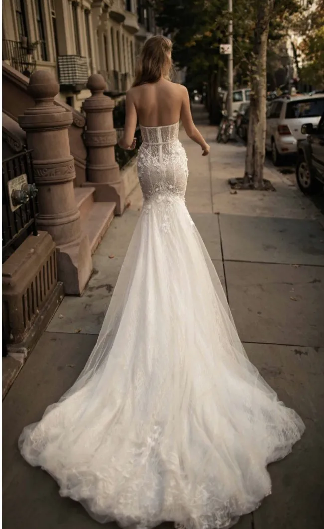Свадебное платье, лиф сердечком со шлейфом без рукавов Vestido De Noiva белое кружевное с открытой спиной фасона "Русалка" свадебное платье HA106
