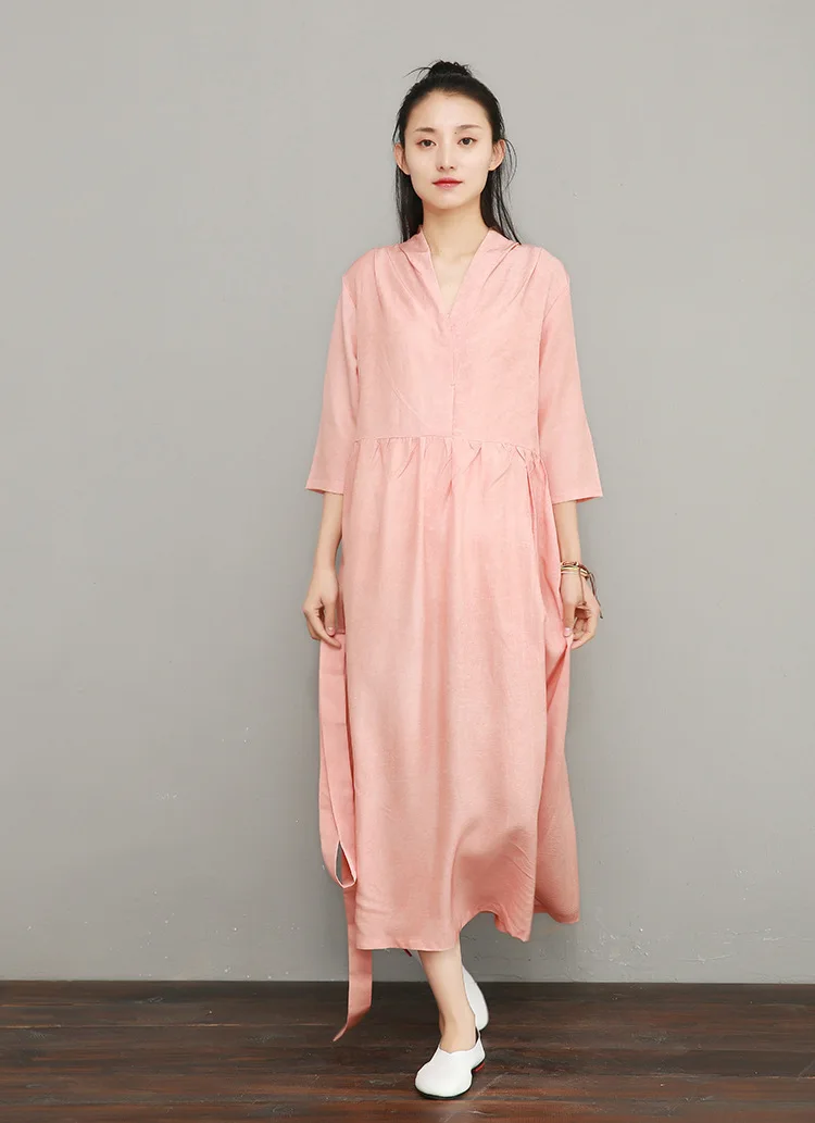 NINI WONDERLAND, летнее платье с v-образным вырезом,, женское, Tencel, льняное, винтажное платье, женское, одноцветное, длинное платье, халат, высокое качество