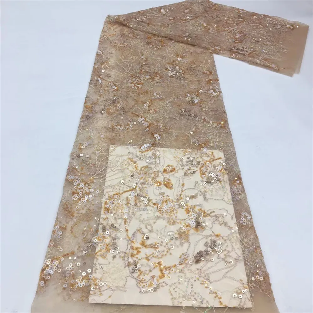

Latest African Sequins Lace Fabric 2021 Embroidery French Tulle Lace Material Nigeria Lace Material For Dress