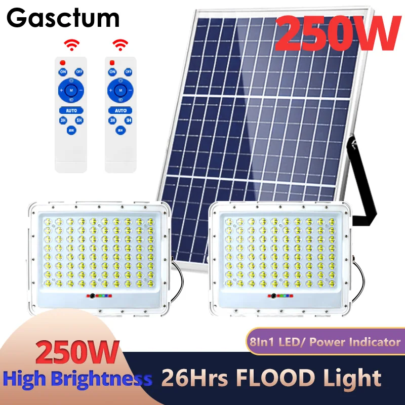 

250W IP66 LED Flood Light Solar Outdoor Street Light Spotlight LED Garden Wall Lamp Lightning Rainproof Anti--corrosion With RC