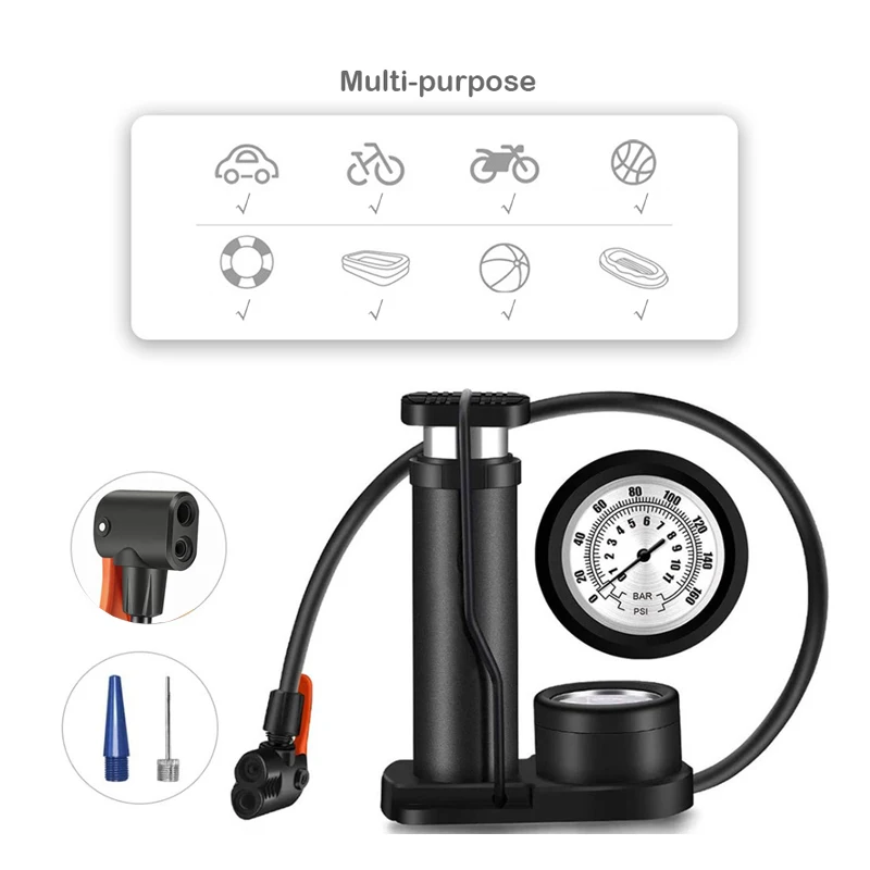 

Multifunctional Bicycle Tire Inflation Tube With Pressure Gauge Football Basketball Rugby Air Cushion Manual Inflation Tool