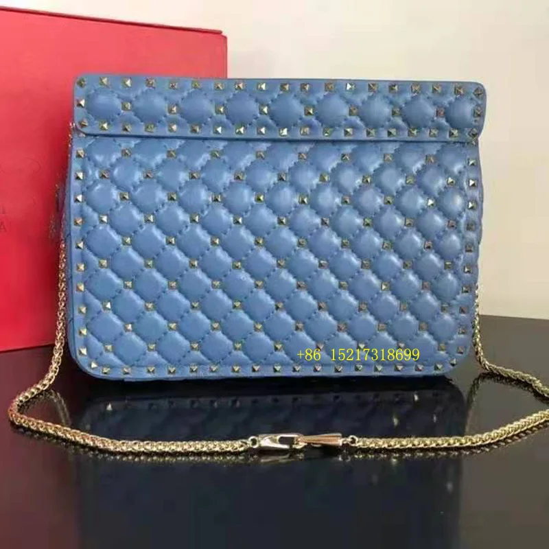 

High Quality Diamond Chain Bag Sheepskin Leather Rivet Luxury Shoulder Bag Diagonal Portable Large Square Women Bags 2021